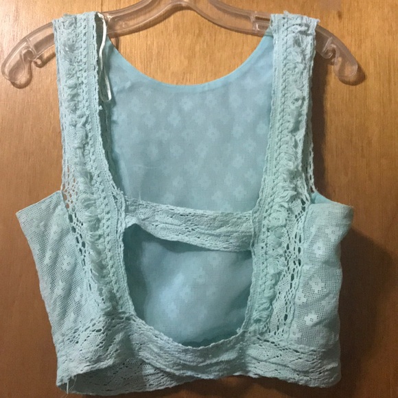 Mint Green Blue Zara Trafaluc Crochet Crop Top - Picture 4 of 4